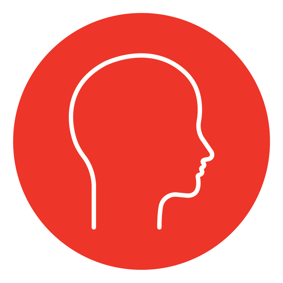 icon with red round background and white outline of human head profile